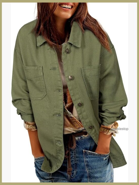 Jackets & Blazers - Oversized Boyfriend Denim Jacket with Split Hem, Cotton Blend, Button Front